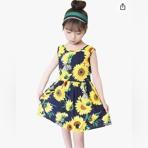 Sunflower Summer print 4T Girls Dress with ribbon bow detail